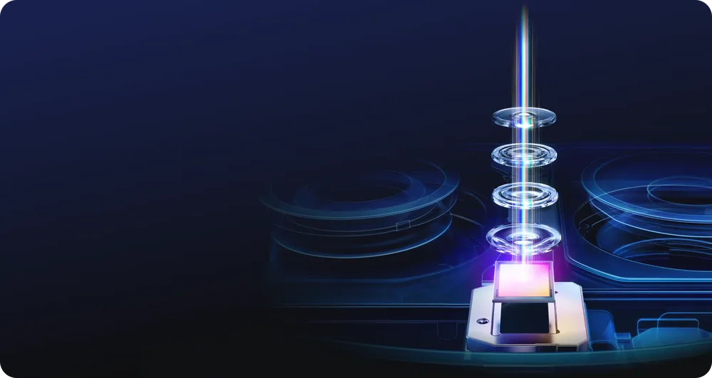 Ilustração oficial do sensor de cor com feixe de luz atravessando lentes